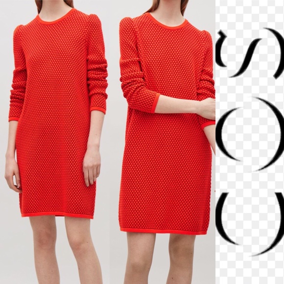 red knitted jumper dress